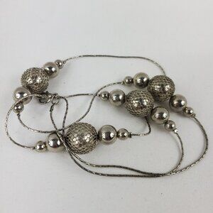 Lovely Silver Tone Necklace W/ Silver Tone Round Beads